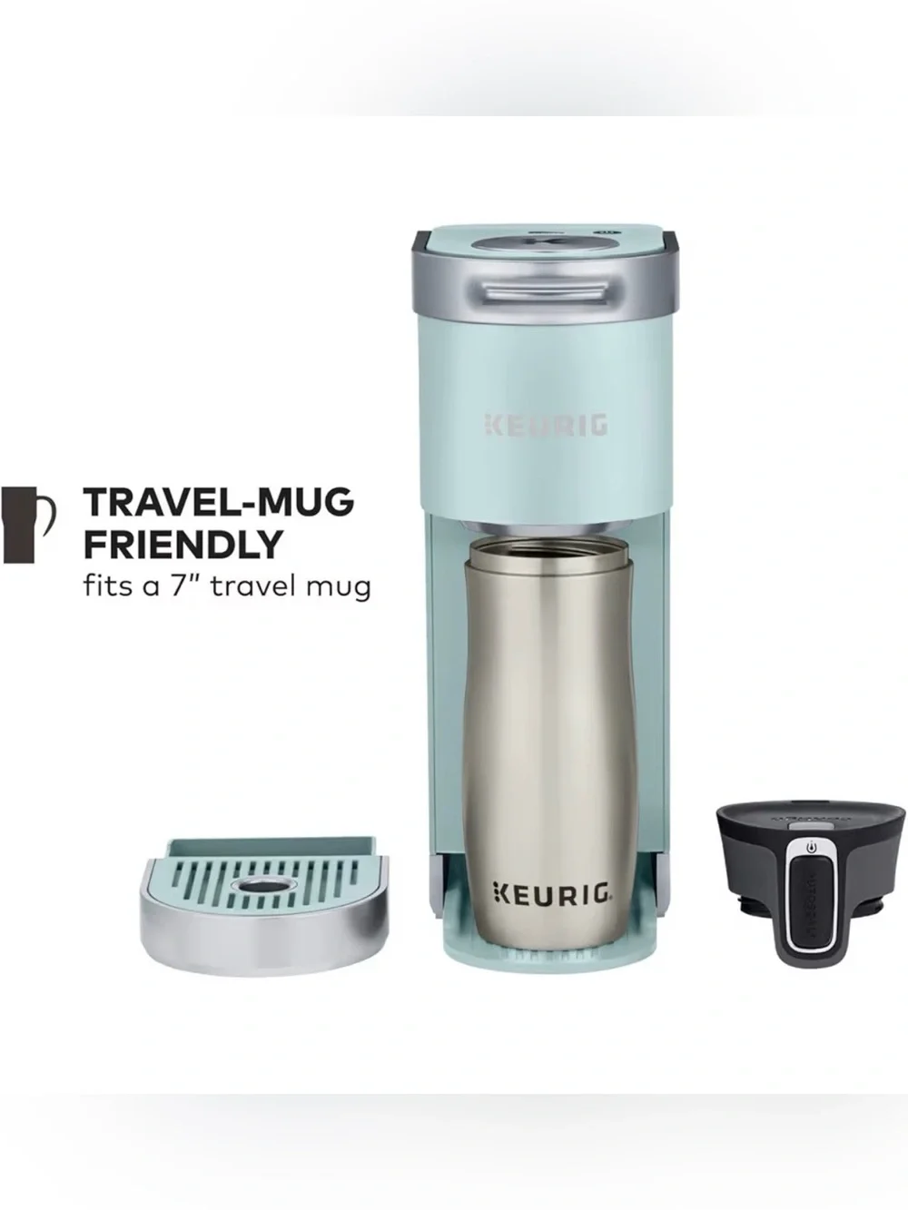 Keurig K-Mini Plus Misty Green 6-12oz Pod Storage & Travel Cup Compatible